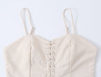 Sexy Little Suspenders Women Summer Wear Design Waist Trimming Ruffles Single Breasted Stitching Elegant French Vest