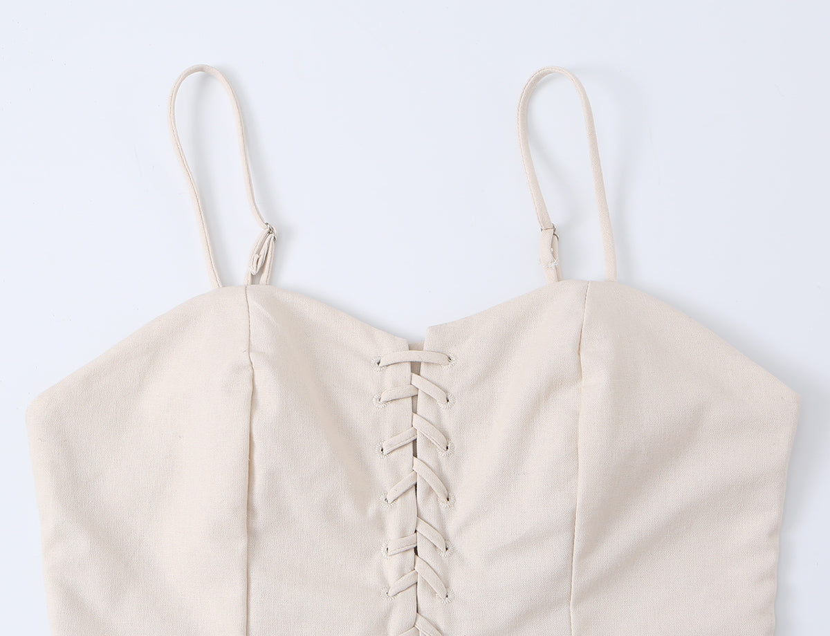Sexy Little Suspenders Women Summer Wear Design Waist Trimming Ruffles Single Breasted Stitching Elegant French Vest