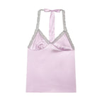 Women Retro Polka Dot Lace Silk Satin Textured Top