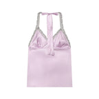 Women Retro Polka Dot Lace Silk Satin Textured Top