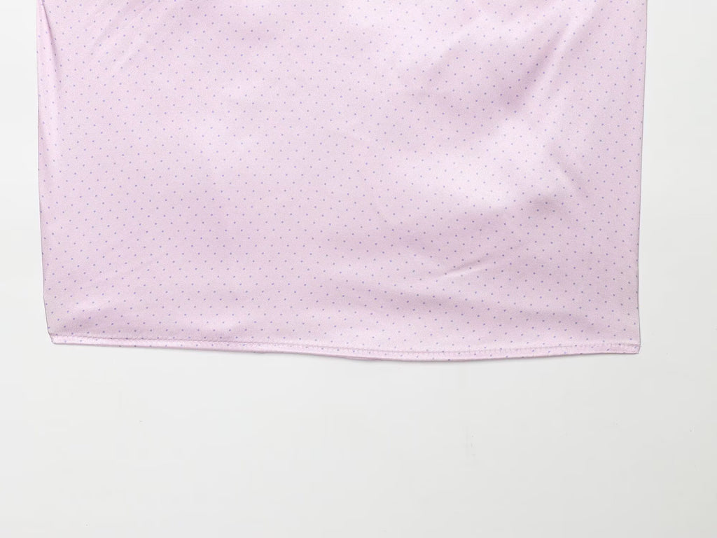 Women Retro Polka Dot Lace Silk Satin Textured Top