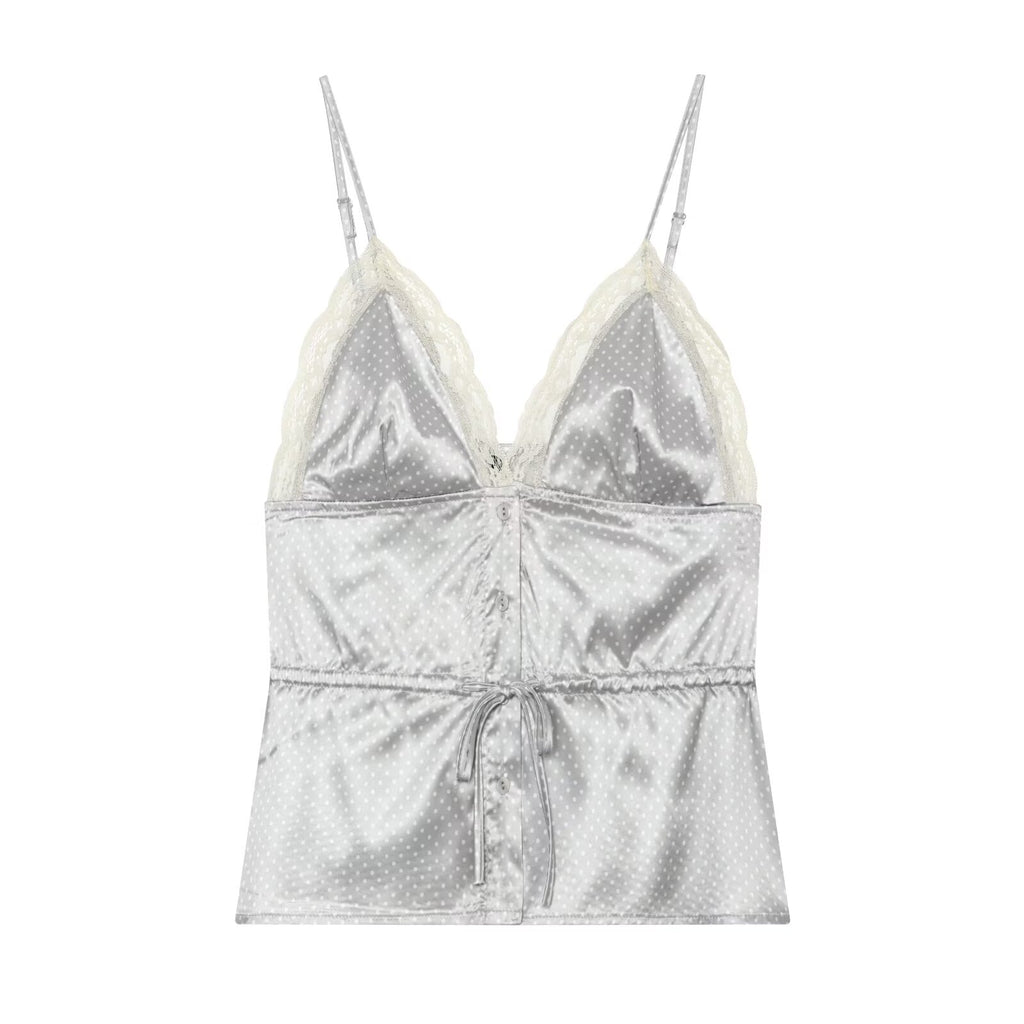 Women's Women’s Retro Polka Dot Lace Trim Top