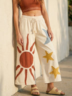 Women's Embroidered Wide-Leg Straight Trousers