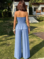 Women's Off-Shoulder Top & Wide-Leg Pants Set