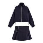 Women's Summer Side Striped Ribbon Short Jacket Skirt Outfit