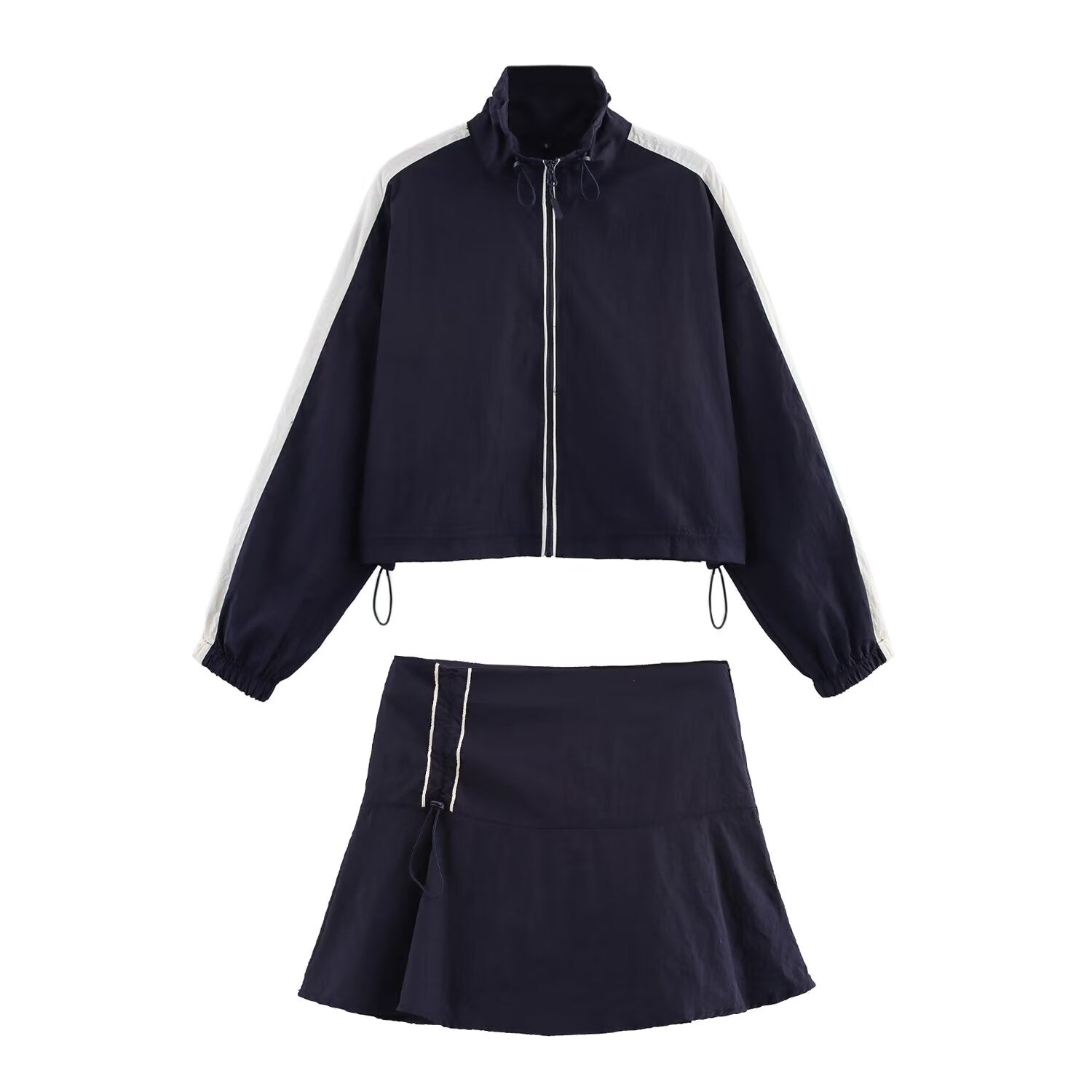 Women's Summer Side Striped Ribbon Short Jacket Skirt Outfit