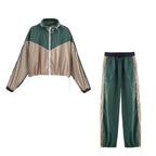 Women's Color-Block Hooded Jacket & Trousers Set