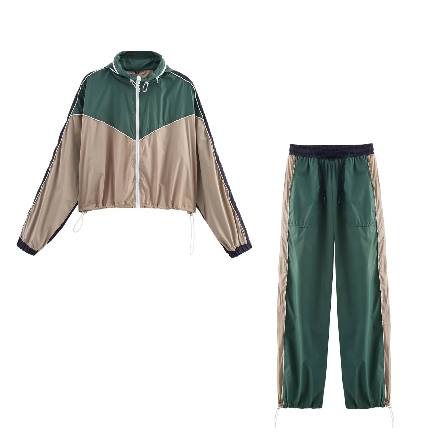 Women's Color-Block Hooded Jacket & Trousers Set