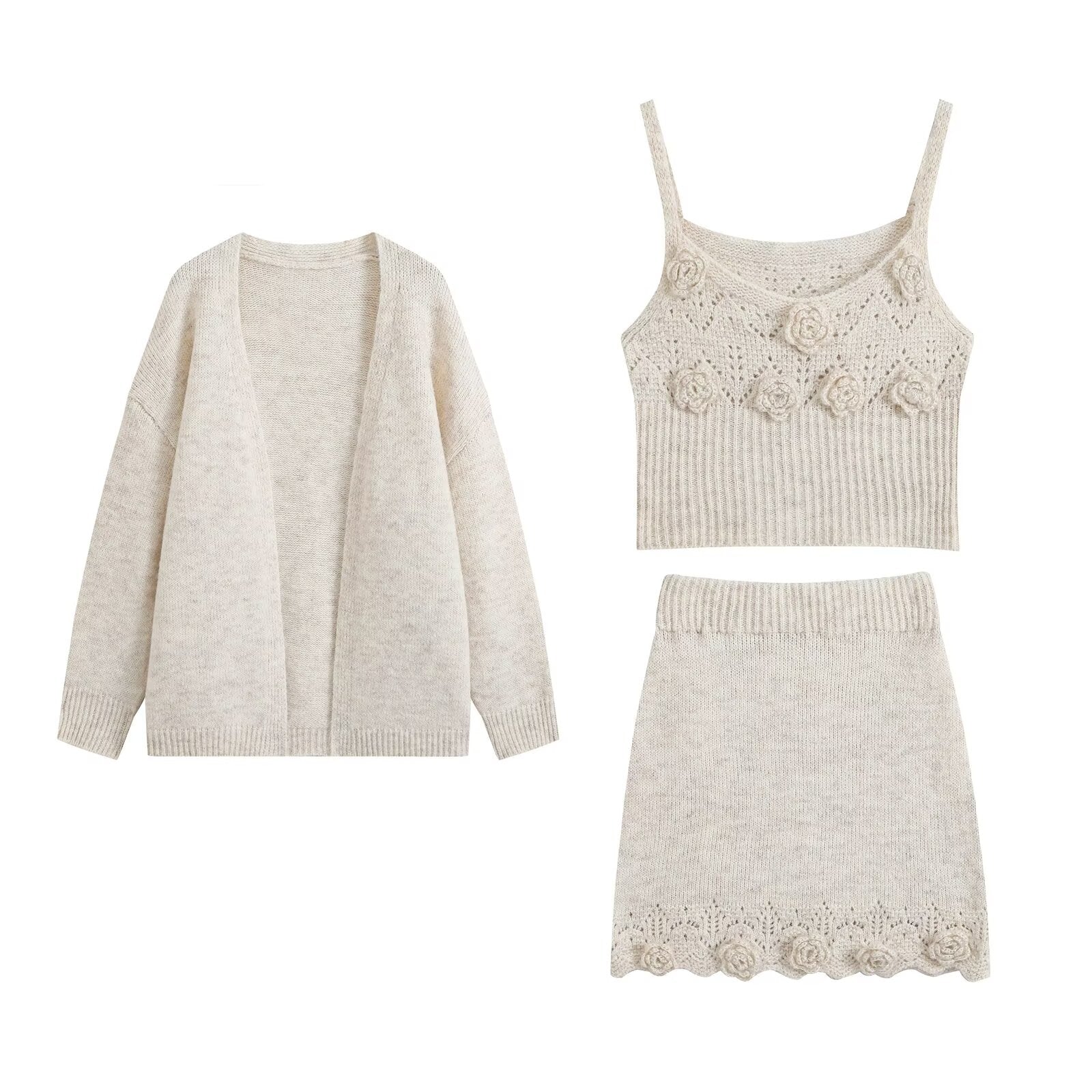 Women's Floral Knit Cardigan & Mini Skirt Set