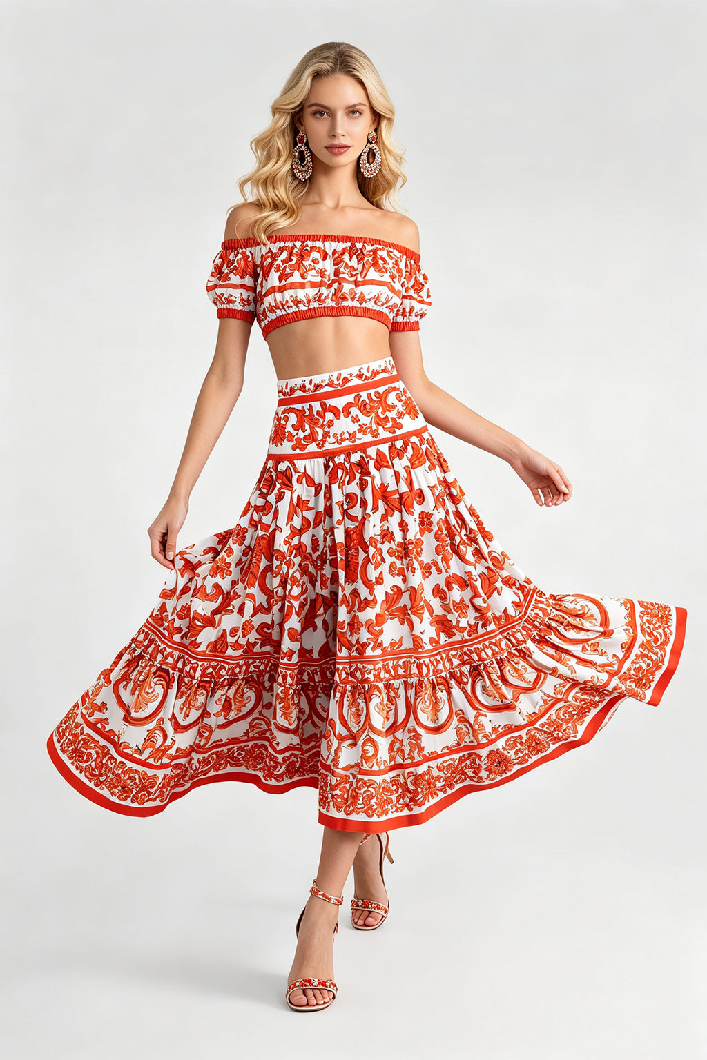 Women's Off-Shoulder Top & High-Waist Skirt Set