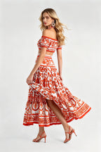 Women's Off-Shoulder Top & High-Waist Skirt Set