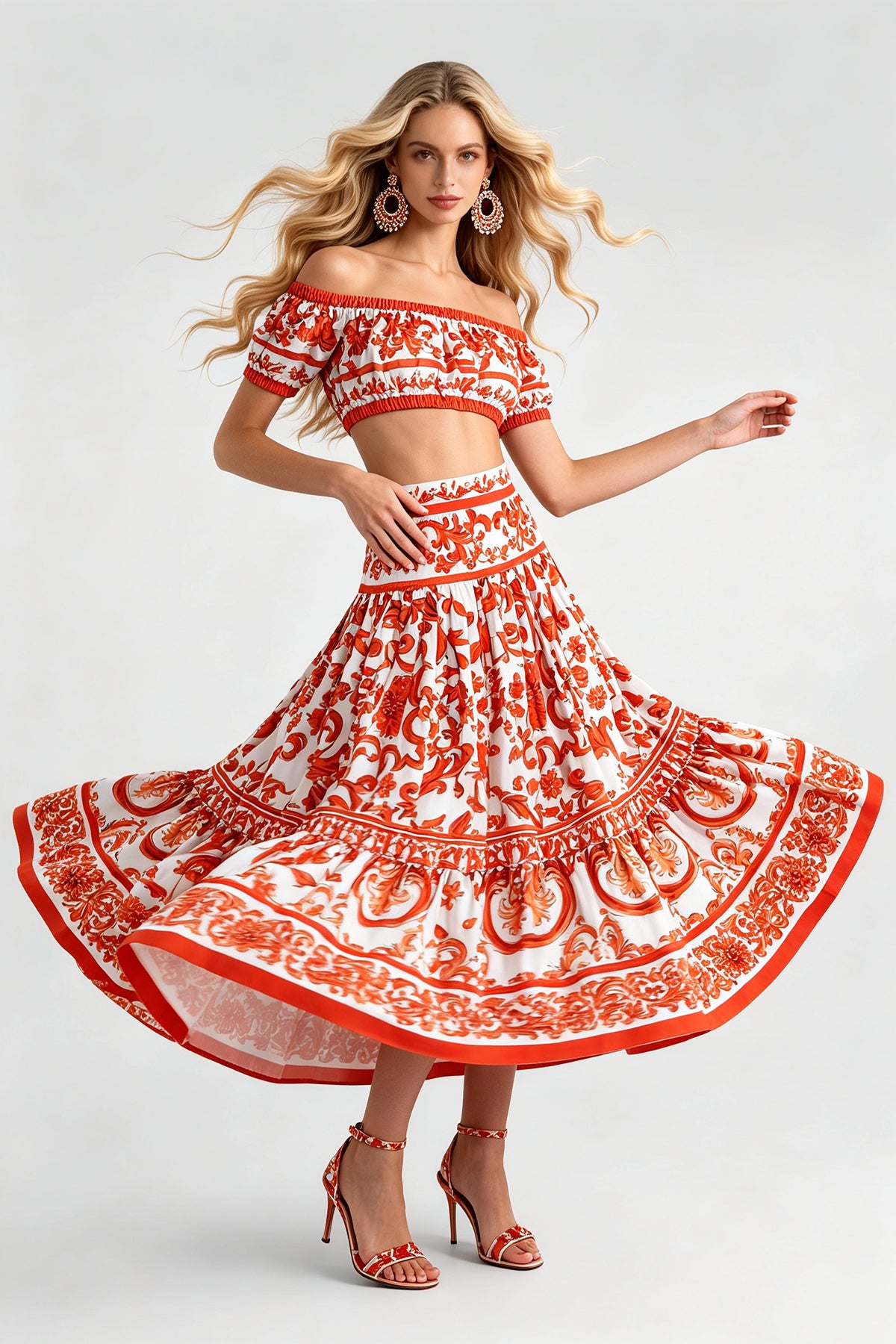 Women's Off-Shoulder Top & High-Waist Skirt Set