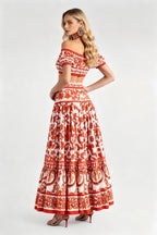 Women's Off-Shoulder Top & High-Waist Skirt Set