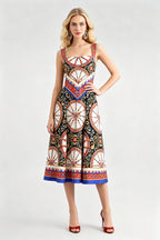 Women's Printed Square-Neck Sleeveless A-Line Maxi Dress