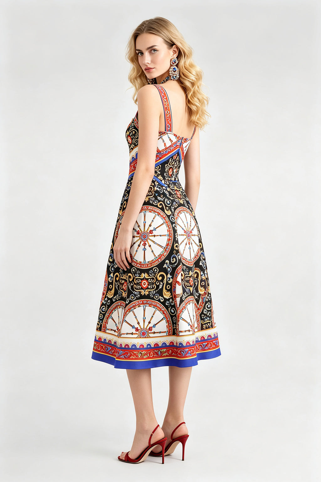 Women's Printed Square-Neck Sleeveless A-Line Maxi Dress