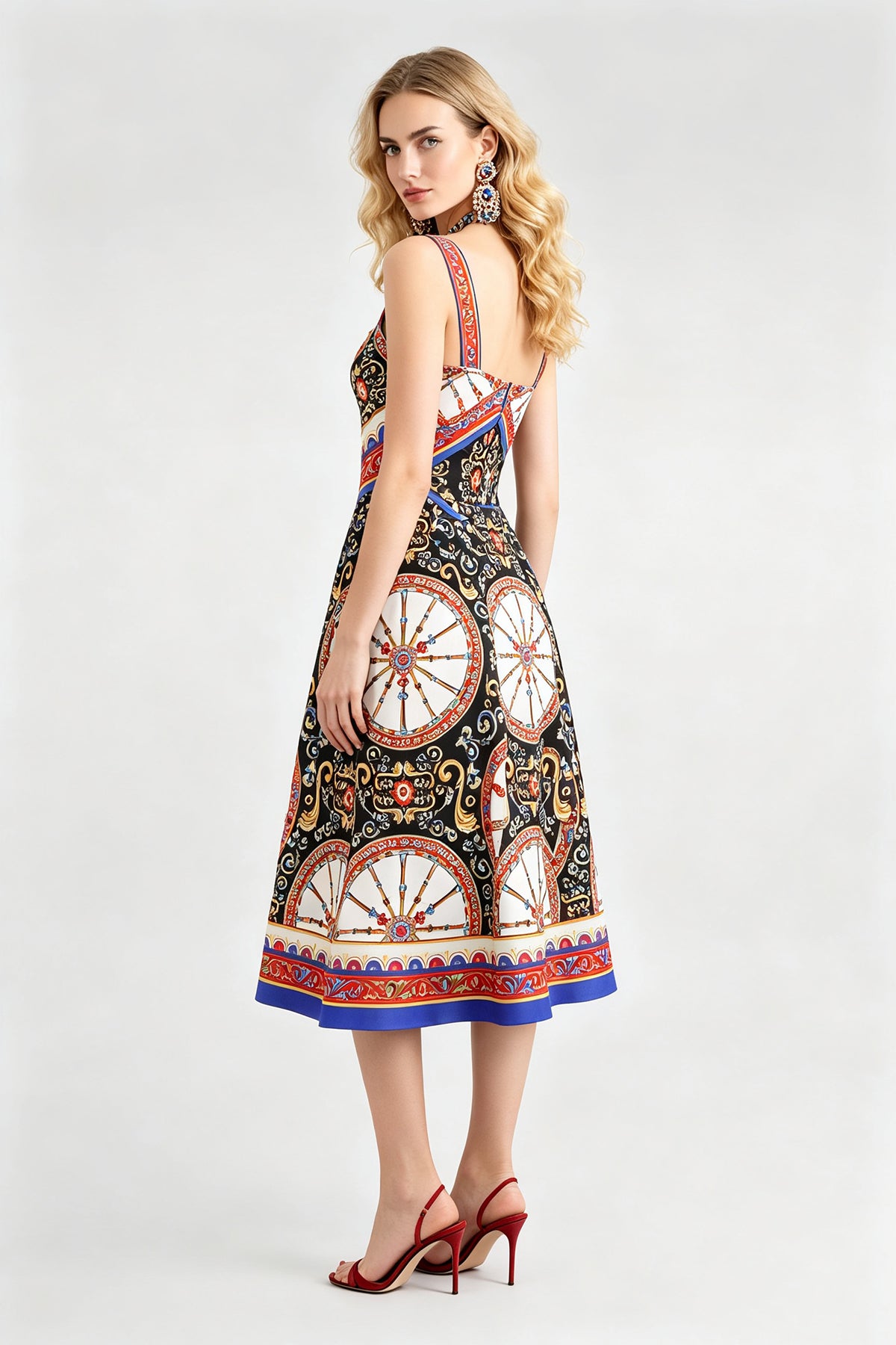 Women's Printed Square-Neck Sleeveless A-Line Maxi Dress