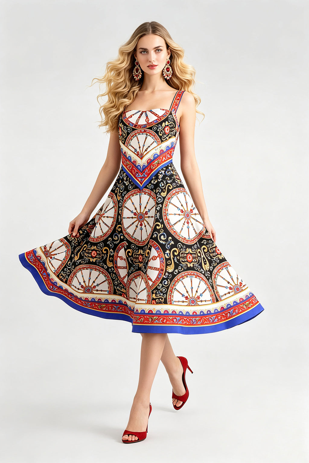 Women's Printed Square-Neck Sleeveless A-Line Maxi Dress