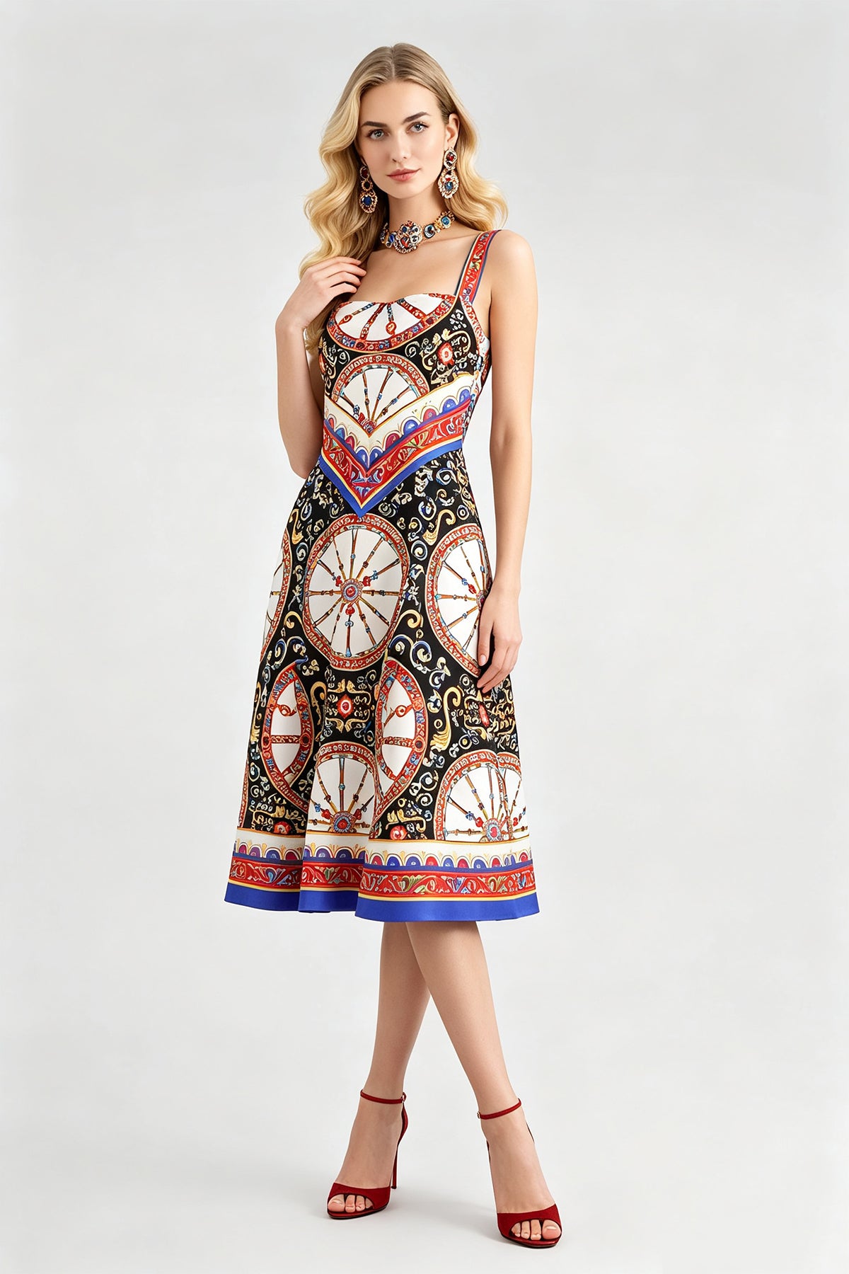 Women's Printed Square-Neck Sleeveless A-Line Maxi Dress
