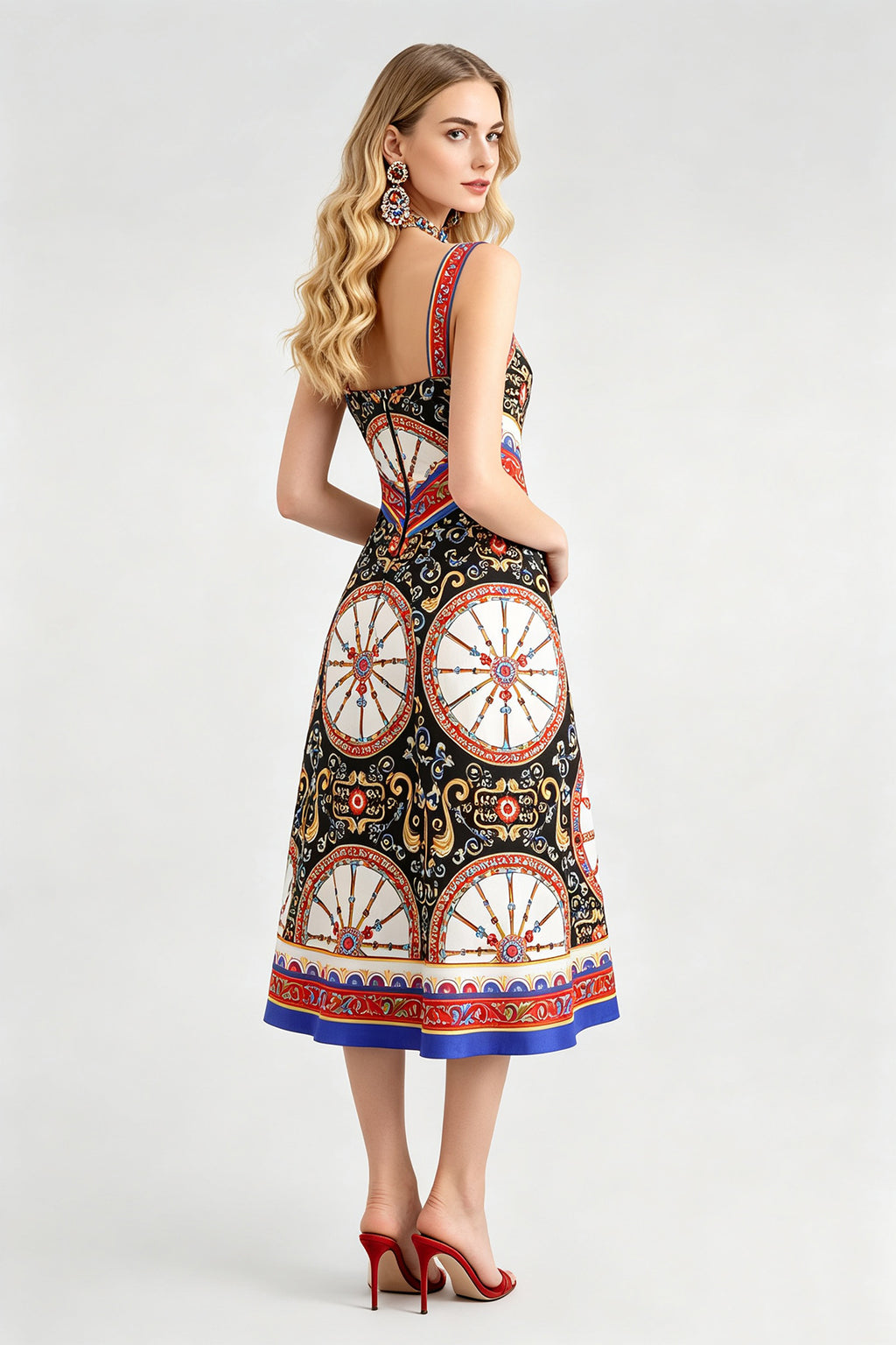 Women's Printed Square-Neck Sleeveless A-Line Maxi Dress