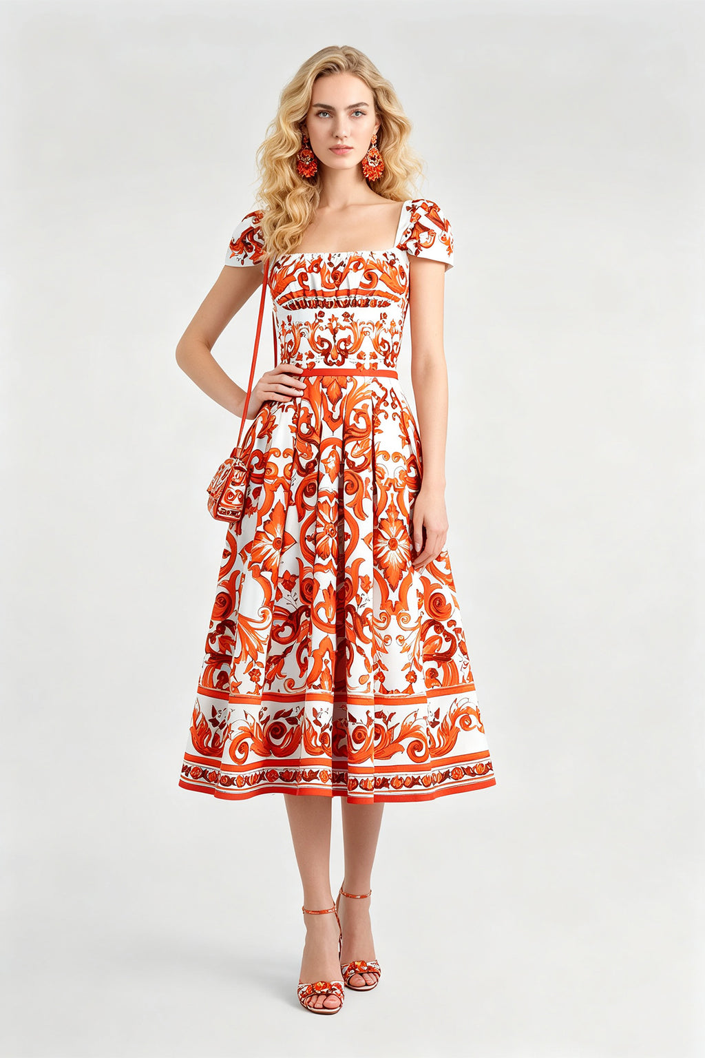 Women's Printed Short Sleeve A-Line Midi Dress