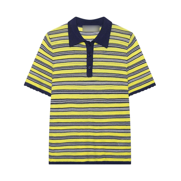 Women's Women Clothing Striped Knitted Polo Shirt