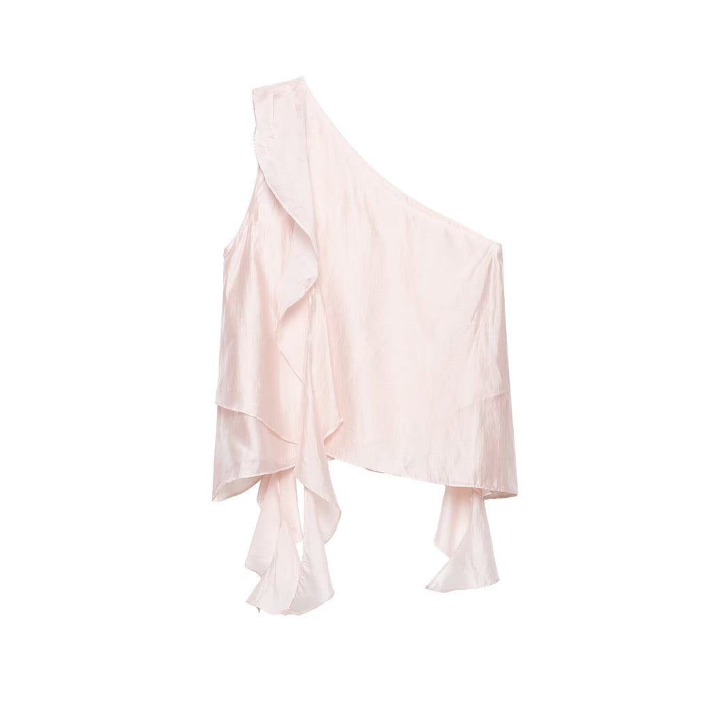 Women Office Ruffled Oblique Shoulder Strap