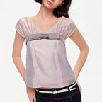 Elegant Pleated V-Neck Short Top