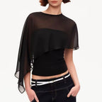 Women All Match Solid Color Mesh Cape Shawl Irregular Asymmetric Stretch Vest