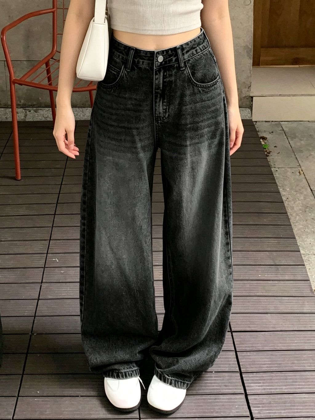 Women's Rhinestone Wide-Leg Jeans