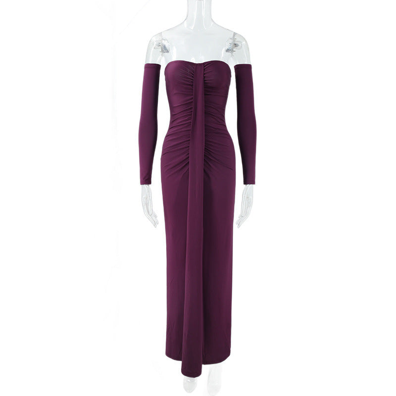Women's Sweetheart Ruched Long Sleeve Maxi Dress