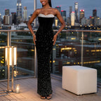 Women's Strapless Rhinestone Bodycon Maxi Dress