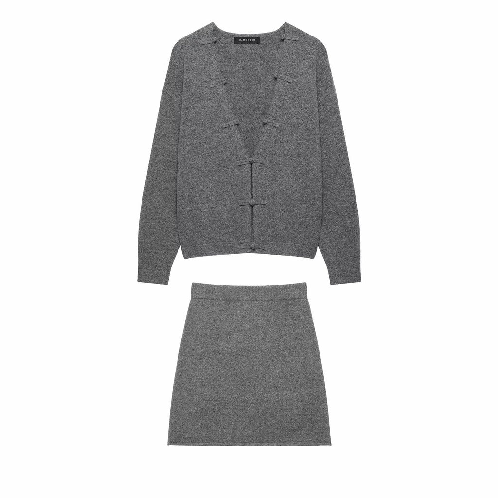Women's V-Neck Long Sleeve Knit Top & Mini Skirt Set