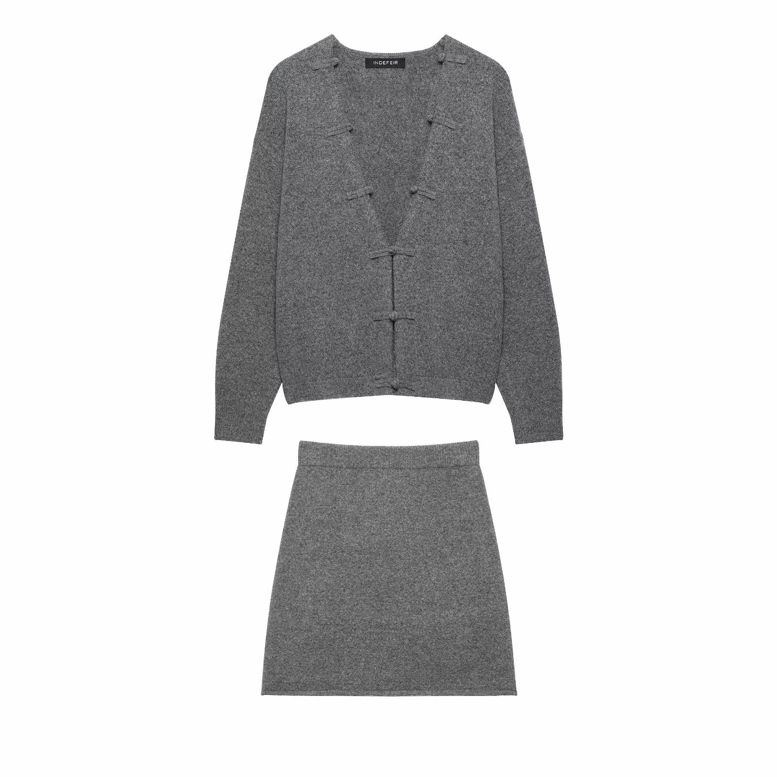 Women's V-Neck Long Sleeve Knit Top & Mini Skirt Set