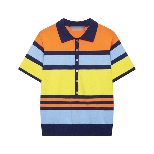 Women Clothing Striped Knitted Polo Shirt