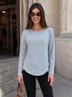Solid Color Long Sleeve Button T-Shirt for Women