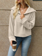 Women's Polo-Collar Zip Knit Sweater