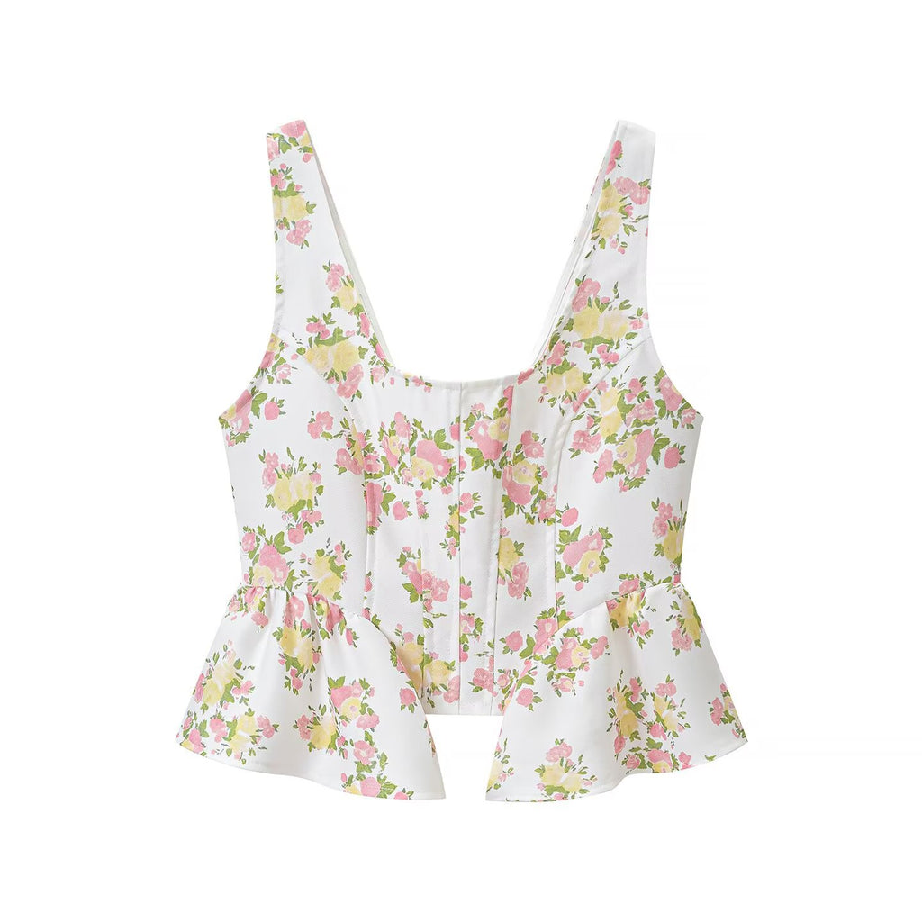 Women's Floral Ruffle Top & Wide-Leg Pants Set