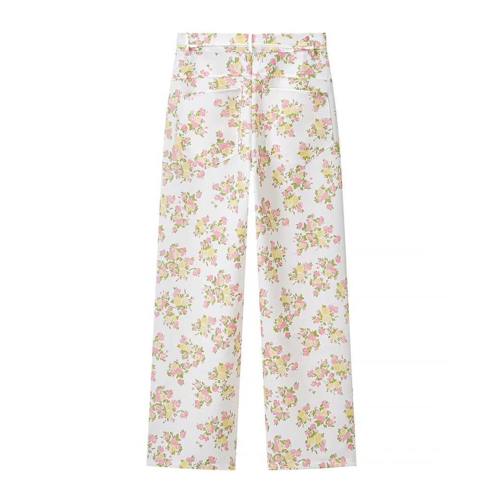 Women's Floral Ruffle Top & Wide-Leg Pants Set