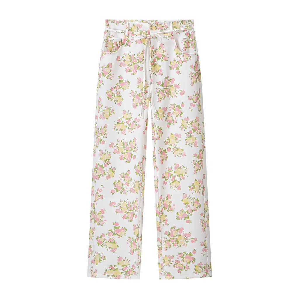 Women's Floral Ruffle Top & Wide-Leg Pants Set
