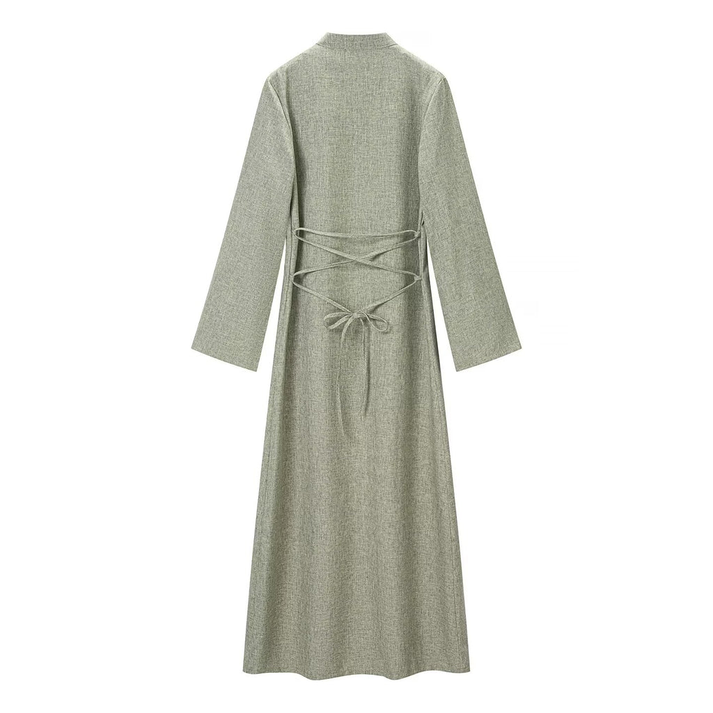 Women's Chinese-Inspired Long Sleeve Top & Maxi Skirt Set