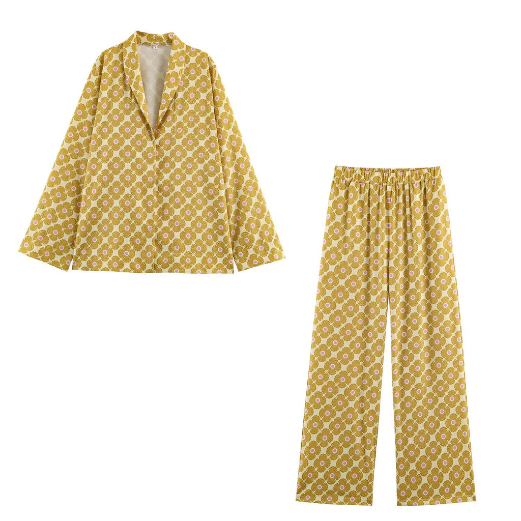 Printed Shirt & Wide-Leg Pant Set