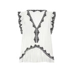 Women Clothing Summer Fashionable Elegant Contrast Color Embroidered Top