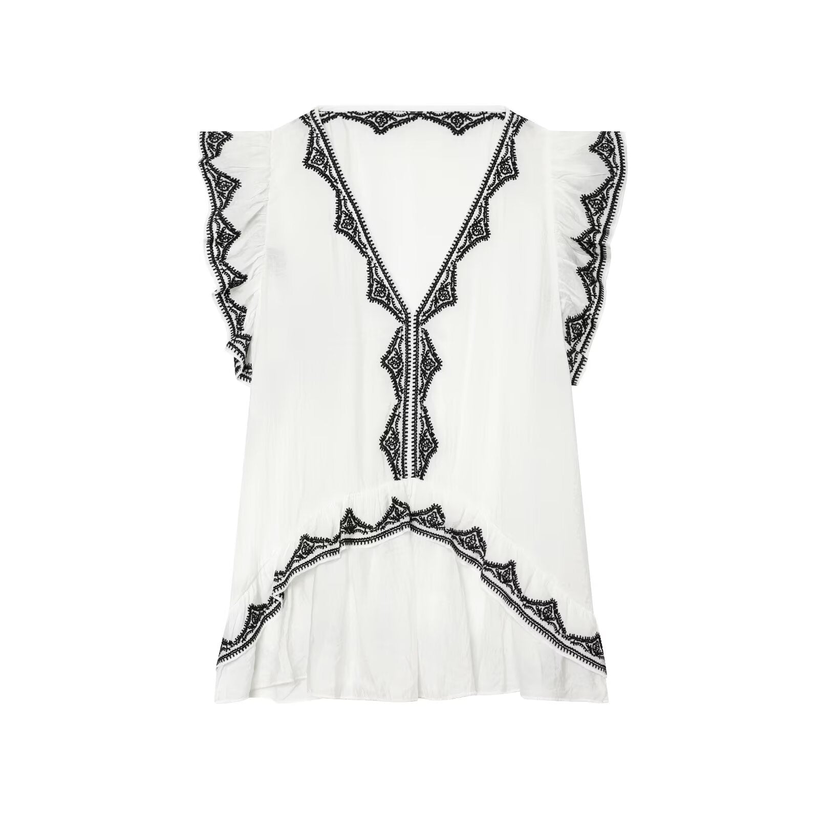 Women Clothing Summer Fashionable Elegant Contrast Color Embroidered Top