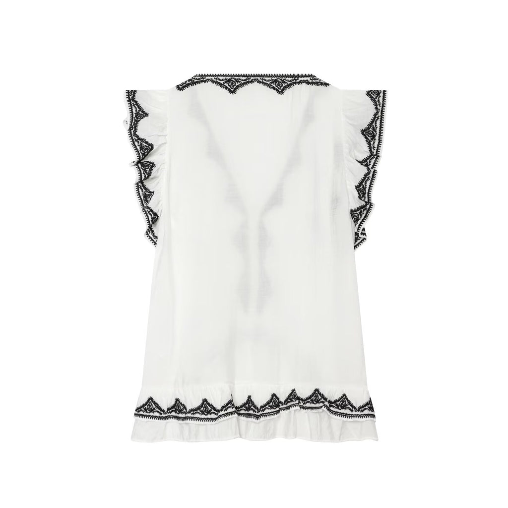 Women Clothing Summer Fashionable Elegant Contrast Color Embroidered Top