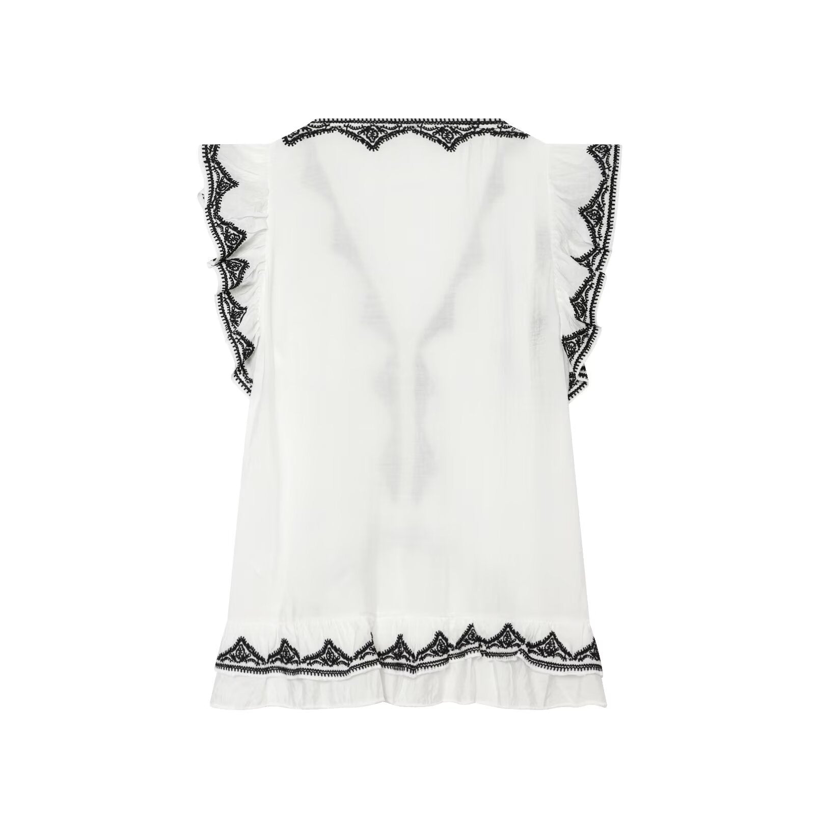 Women Clothing Summer Fashionable Elegant Contrast Color Embroidered Top