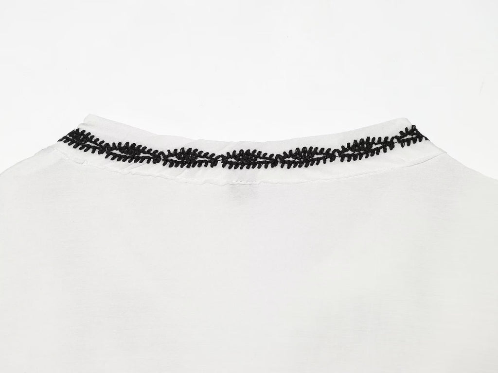 Women's Contrast Embroidered V-Neck Dress
