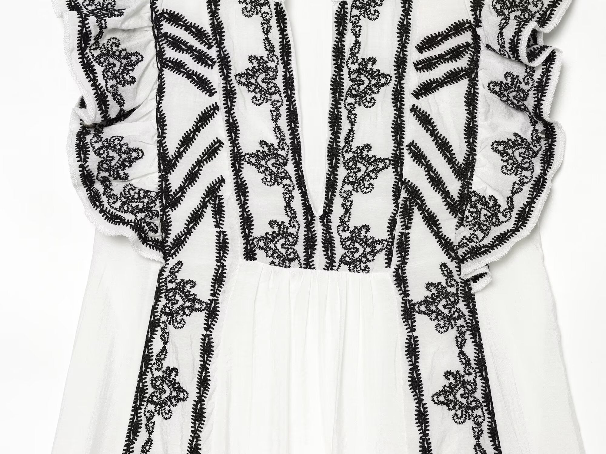 Women's Contrast Embroidered V-Neck Dress
