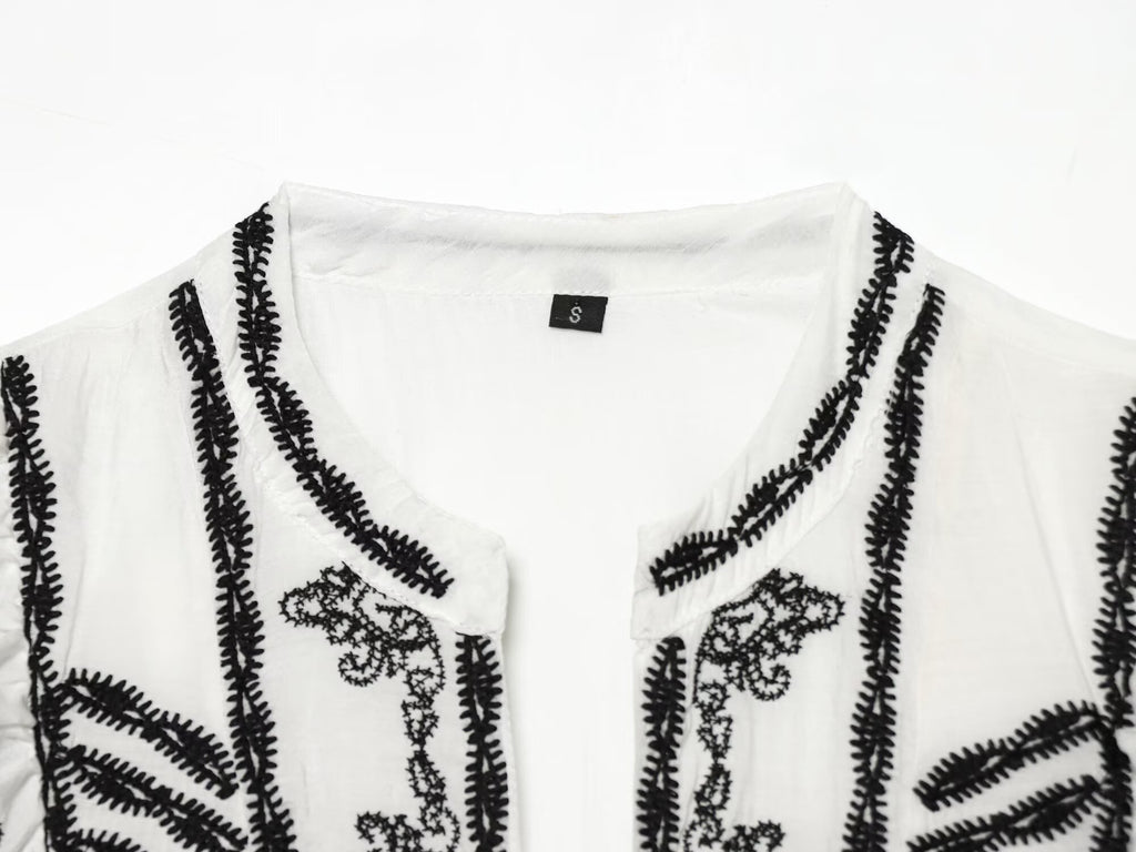 Women's Contrast Embroidered V-Neck Dress