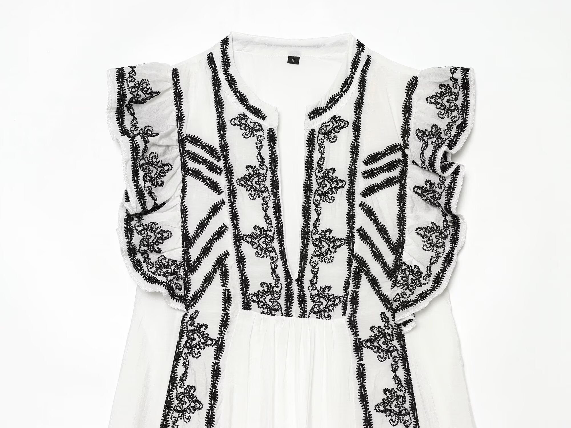 Women's Contrast Embroidered V-Neck Dress