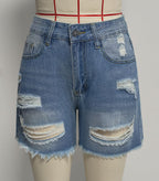 High Waist Ripped Denim Shorts Women Retro Washed Loose Burrs Pants Girls
